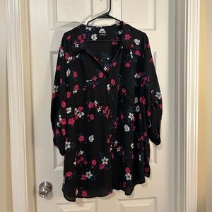 Torrid Georgette Collar Button Up 3/4 Sleeve Floral Blouse